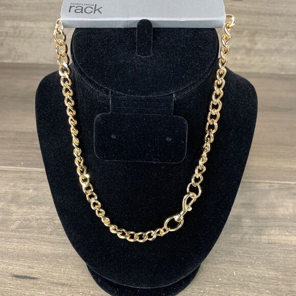 Nordstrom Rack Chain Collar Necklace Nickel Free 16 inches - Goldtone plate - Picture 1 of 7